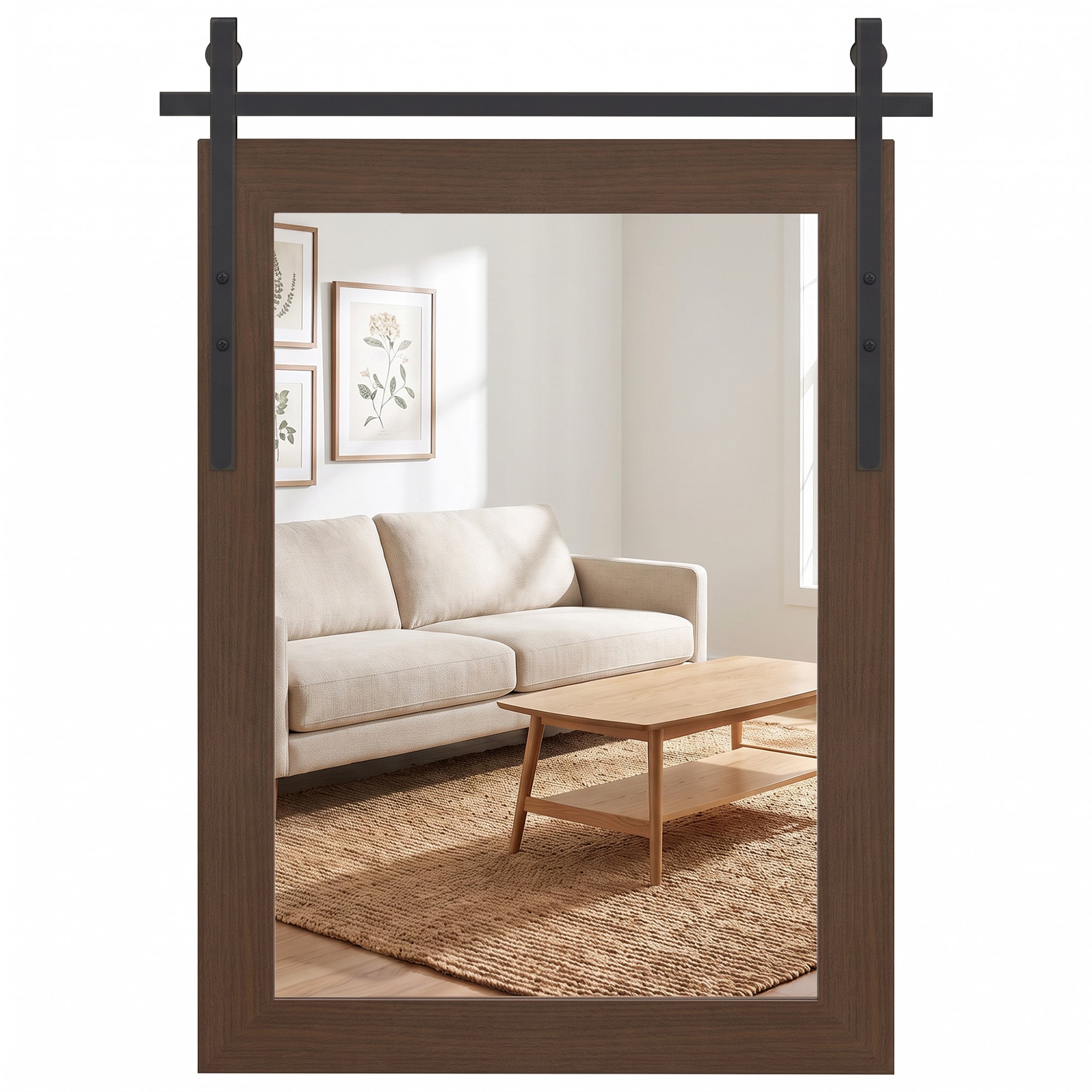 HOMCOM Farmhouse Rectangle Mirror, 86.5 x 61 cm, Dark Brown