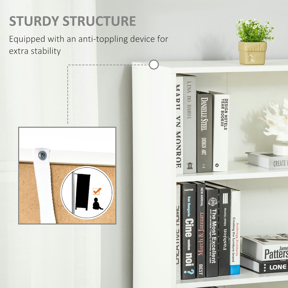 image 1 of HOMCOM 2 Door 4 Shelves Bookcase Wooden Storage Cabinet White