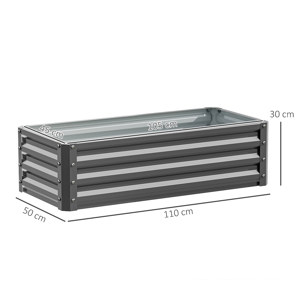 image 1 of Outsunny Set of 2 Raised Garden Bed, Outdoor Planter Box with Galvanised Steel Frame for Growing Vegetables, Flowers and Herbs, 110 x 50 x 30 cm, Light Grey