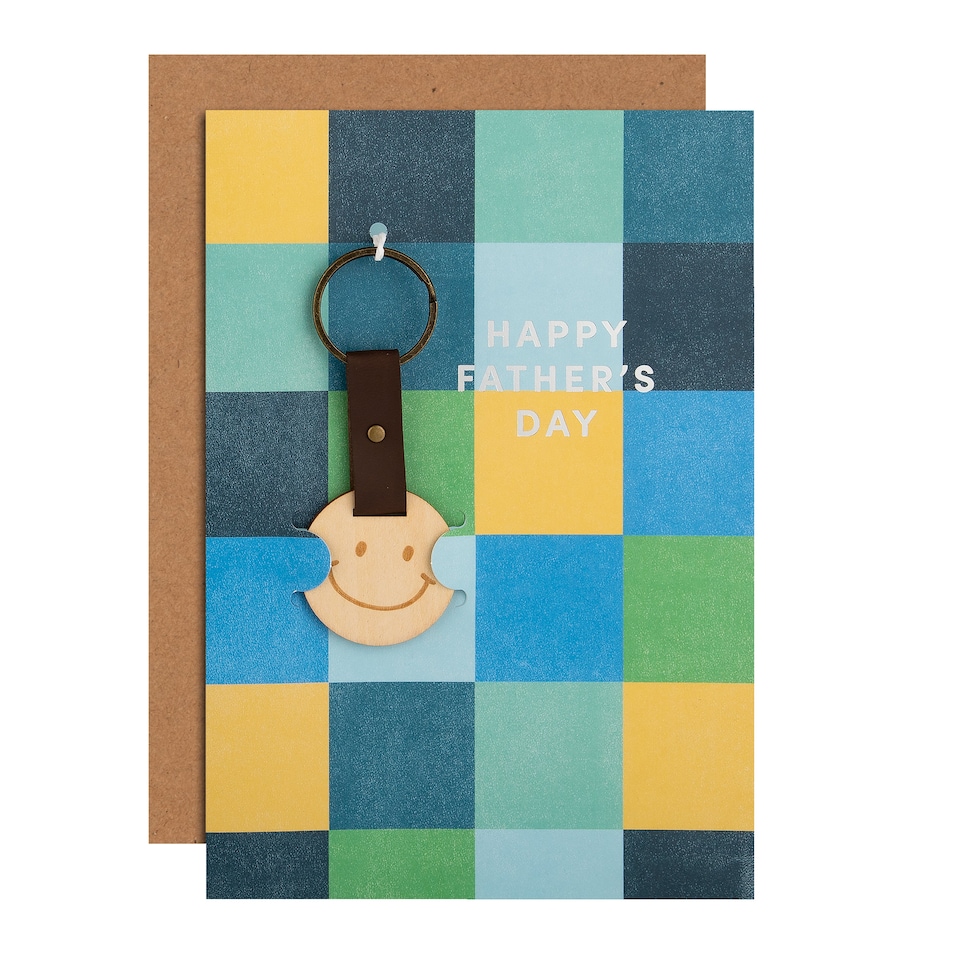 image 1 of Hallmark Father's Day Card - Smiley Face Wooden Keyring