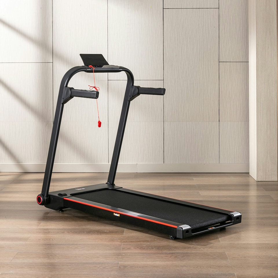 image 1 of HOMCOM Electric Folding Treadmill w/ Wheels, Safety Button and LED Monitor