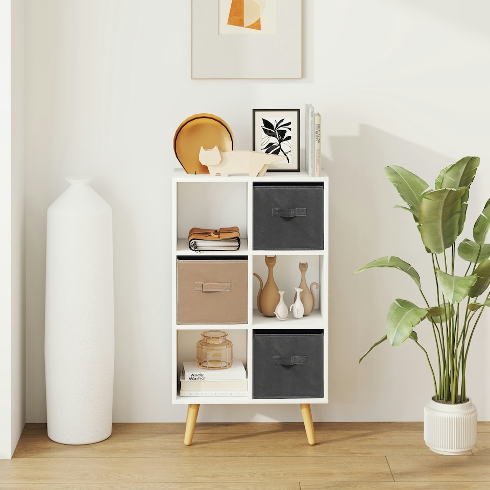 image 1 of HOMCOM Freestanding 6 Cube Storage Cabinet Unit Bookcase w/ 3 Drawer White