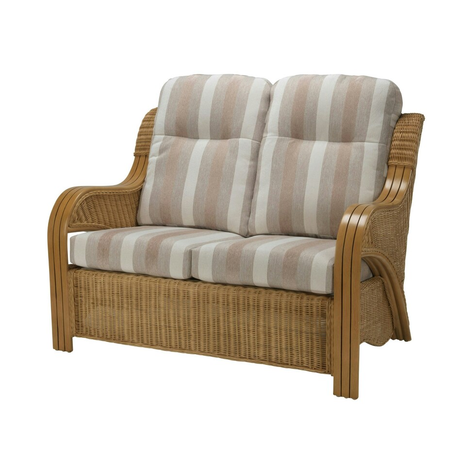 image 1 of Desser Oslo Light Oak Rattan 2 Seater Sofa Set in Duke Beige Stripe - Conservatory Sofa Suite