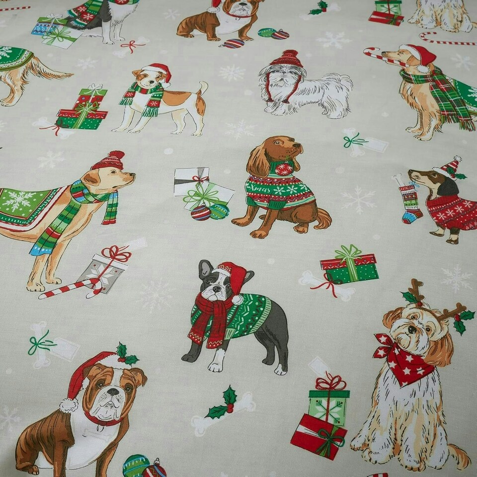 image 1 of Christmas Dogs Reversible Duvet Cover Bedding Set With Pillow Cases | Brown | Super King