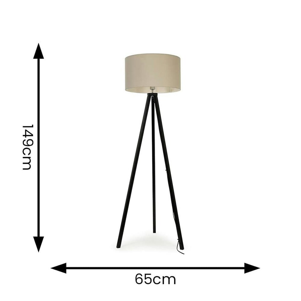 image 1 of ValueLights Barbro Black Tripod Floor Lamp Natural Shade Cream