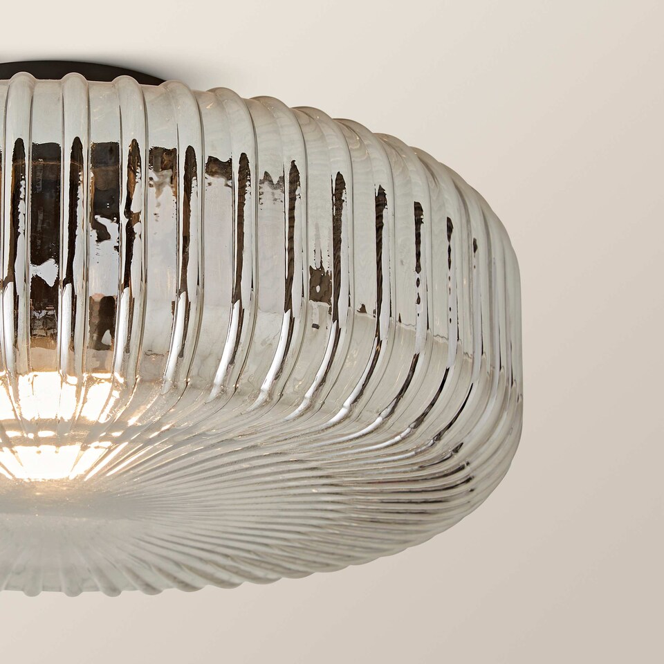 image 1 of ValueLights Calpe Large Ceiling Light Ribbed Smoked Shade | Black