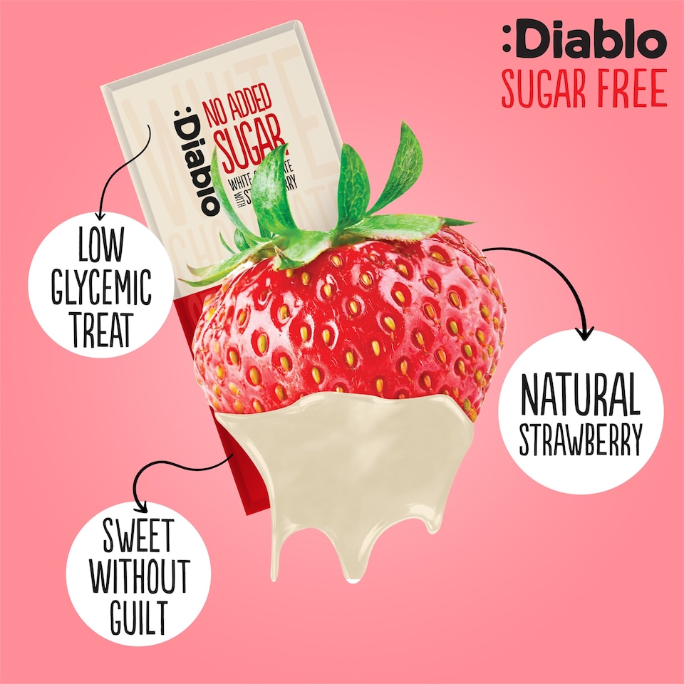 image 1 of Diablo No Added Sugar White Chocolate with Strawberry 75g 6 Pack