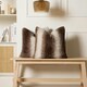image 3 of OHS 2 x Faux Fur Striped Patterned Filled Cushions, 45x45cm - Brown