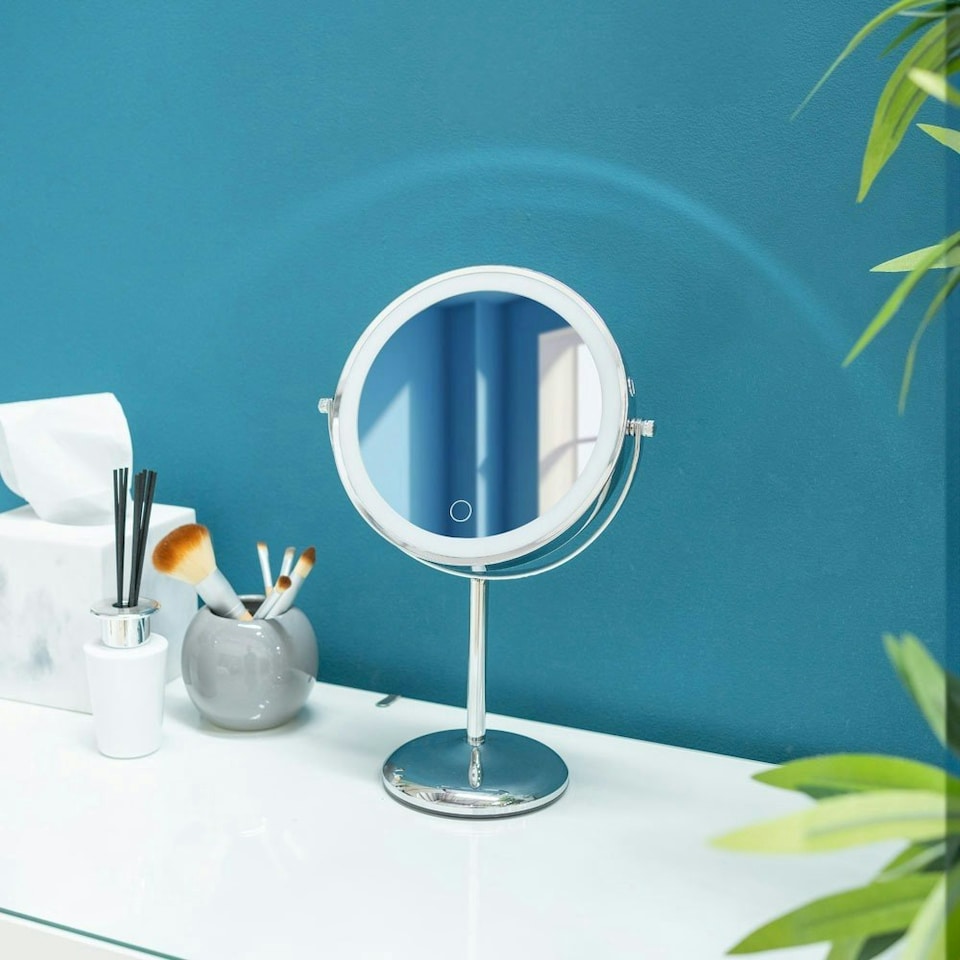 image 1 of ValueLights Gifting Dimmable Polished Silver Illuminated Mirror and SMD LED Integrated LED 13W White Mix 6500K Bulb Silver