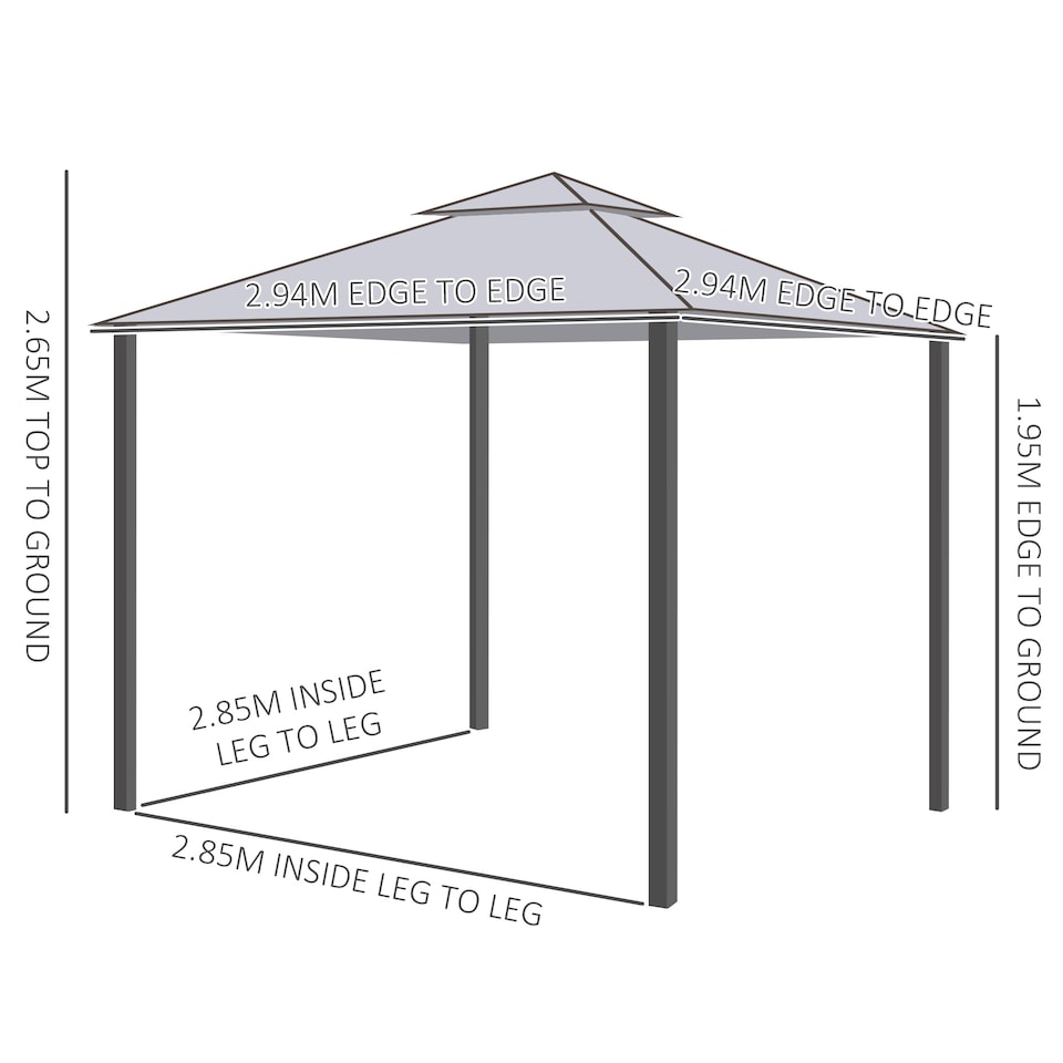 image 1 of Outsunny 3 x 3 m Metal Gazebo Garden Pavillion Double Roof Outdoor Canopy Shelter with Mesh Sidewalls Grey