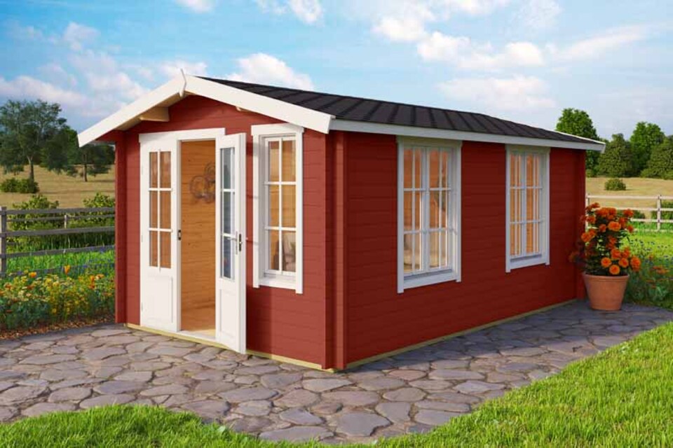 image 1 of Alexandra-Log Cabin, Wooden Garden Room, Timber Summerhouse, Home Office - L535 x W347.6 x H245.1 cm | Brown