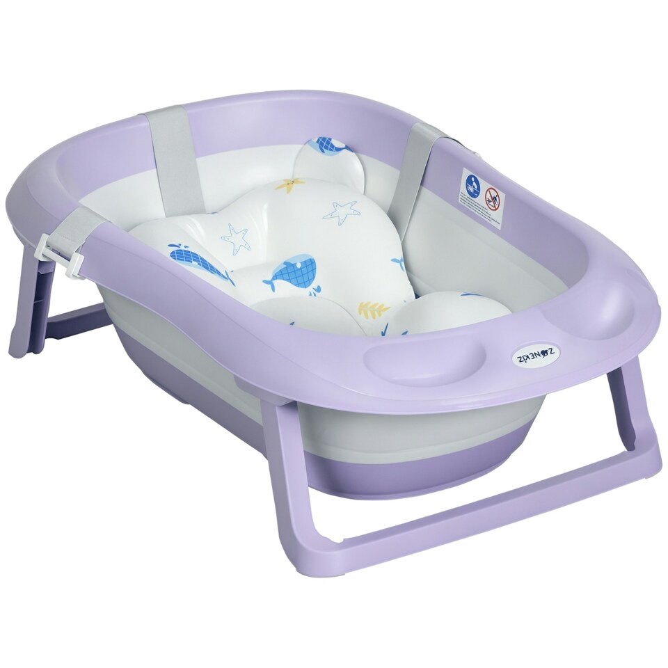 image 1 of ZONEKIZ Foldable Baby Bathtub w/ Non-Slip Support Legs, Cushion Pad - Purple