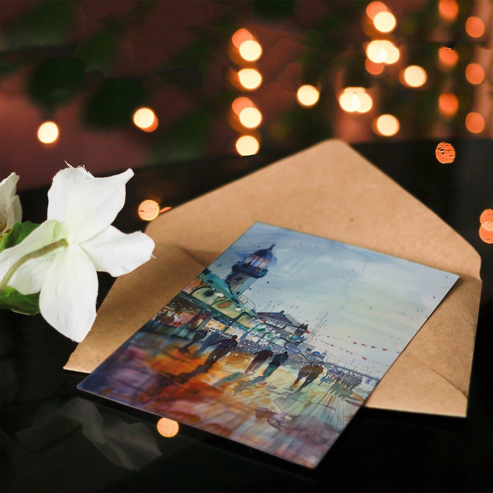 image 1 of Evening Promenade Walk Watercolour Painting Birthday Card