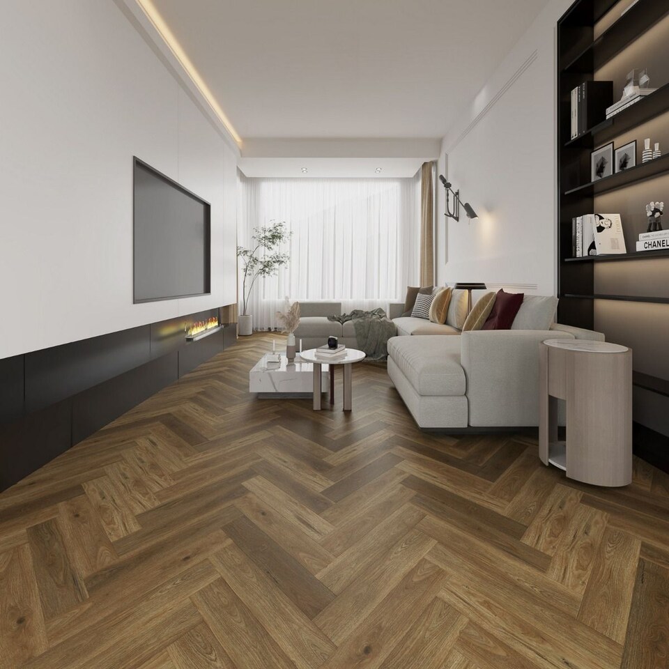 image 1 of English Wood Effect Glue Down Luxury Vinyl Tile-Herringbone(2.5mm LVT)For Domestic & Commercial Use | Brown | English Oak | Planks per Pack:  22  | Coverage per Pack: 1.38m² | 1