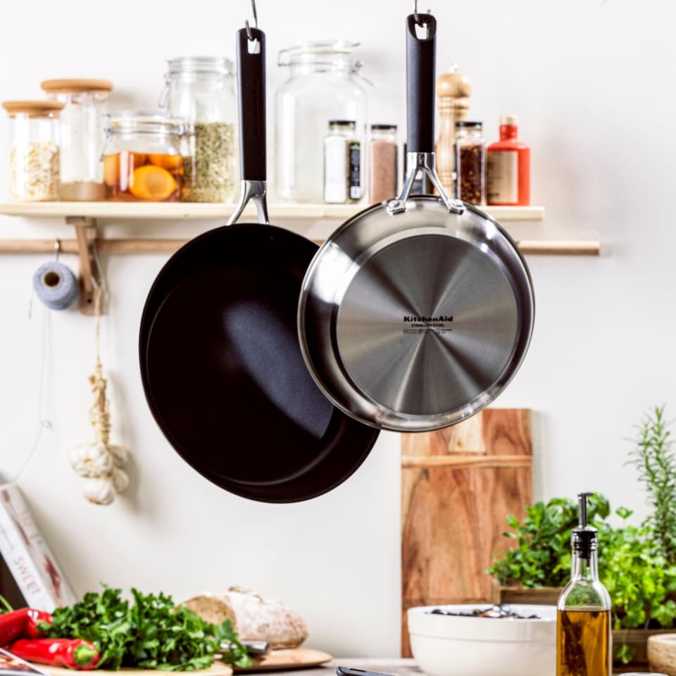image 1 of KitchenAid Stainless Steel Frying Pan Set, 20, 24 & 28cm PFAS Free Fry Pans