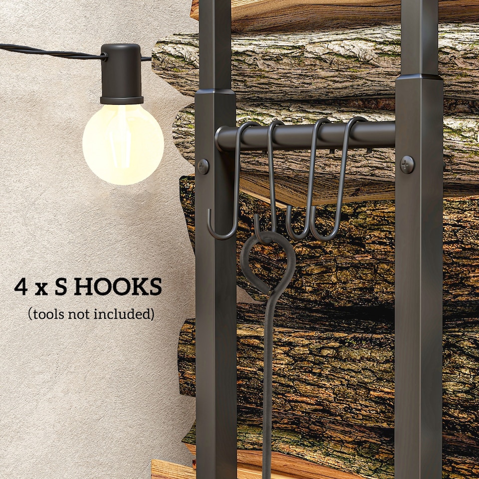 image 1 of Outsunny 100-150cm Retractable Metal Firewood Log Holder Rack with Hooks