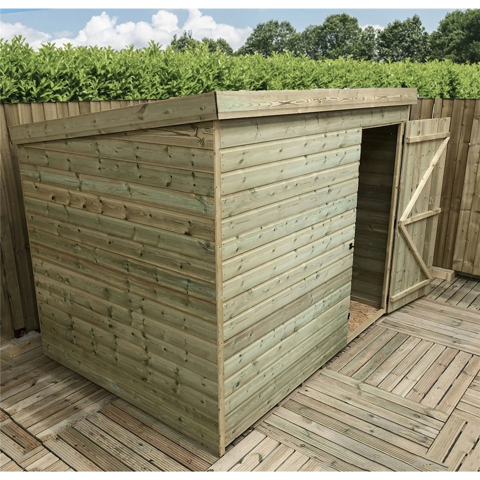 image 1 of 8 x 8 WINDOWLESS Garden Shed Pressure Treated T&G PENT Wooden Garden Shed + Single Door (8' x 8' / 8ft x 8ft) (8x8)