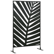 Outsunny 6.5FT Metal Outdoor Privacy Screen Panel with Stand, Banana Leaf Style