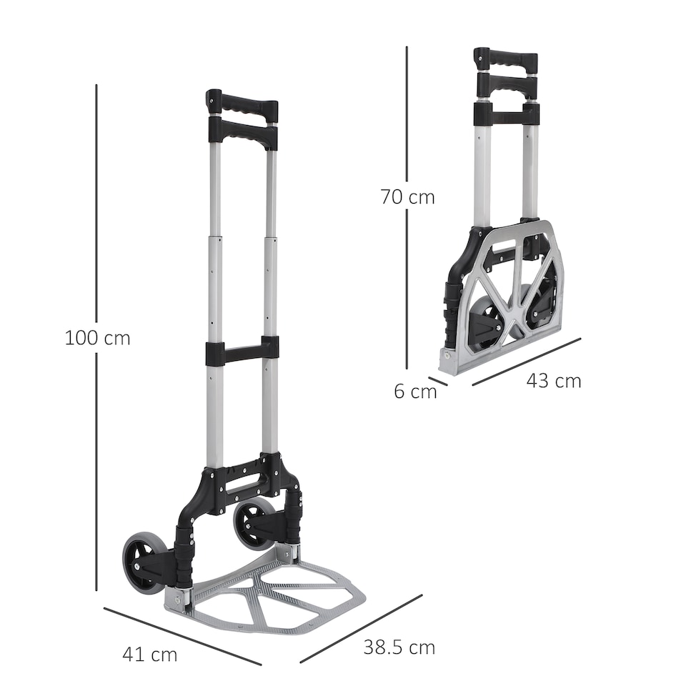 image 1 of HOMCOM Heavy Duty Aluminium Foldable Hand Truck Trolley, 70KG Load Capacity | Silver
