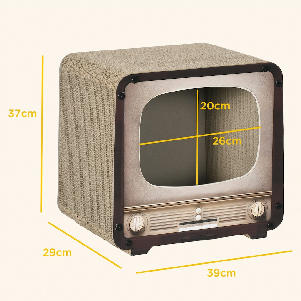 image 1 of PawHut 2 in 1 Cat House TV Shape Corrugated Cardboard with Catnip, Brown