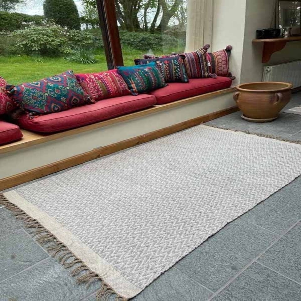 image 1 of GRETA Soft Bedroom Rug Pale Herringbone Pattern - L70 x W200 - Grey Grey