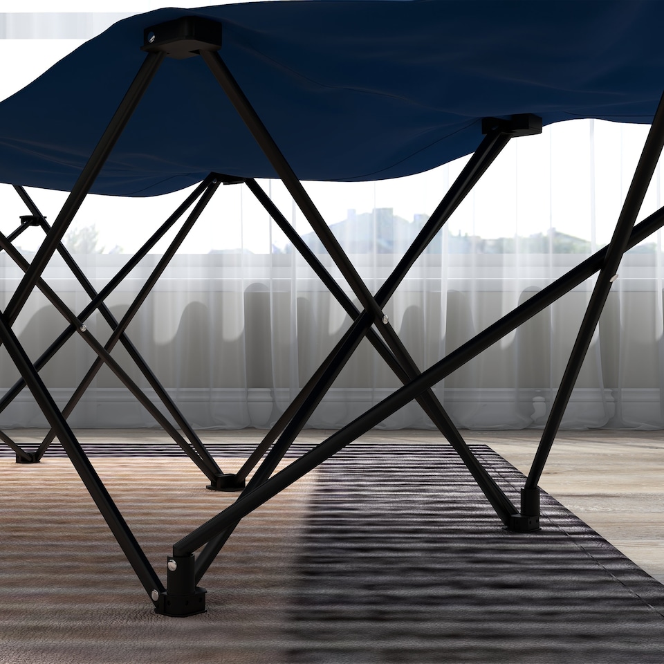 image 1 of Outsunny Camping Bed for Adults, Single Folding Camp Bed with Headrest, Portable Camping Cot with Oxford Seat and Side Pocket for Outdoor, Travel, Fishing, Dark Blue