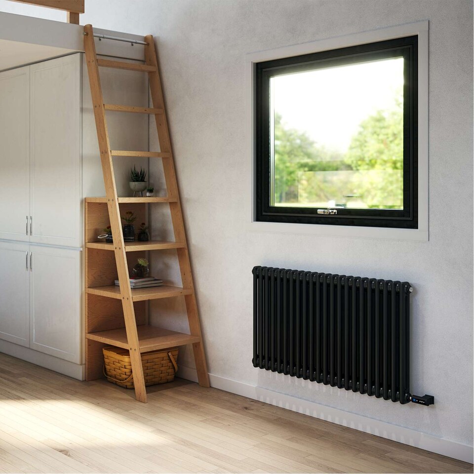 image 1 of Alpha - Black Column Electric Radiator H600mm x W988mm 2 Column 900w Thermostatic WIFI - Feet Included