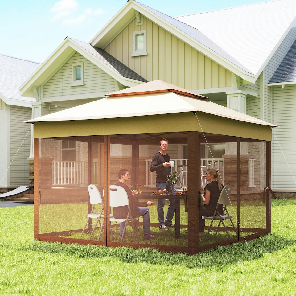 image 1 of Outsunny Garden Folding Tent Heavy Duty Pop Up Gazebo for Party Khaki