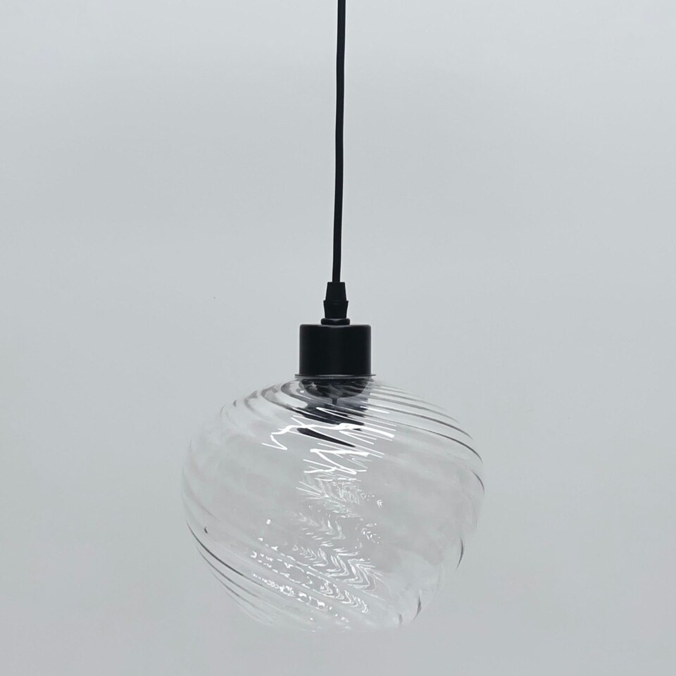 image 1 of First Choice Lighting Set of 2 Bradson Clear Swirl Glass with Black Pendant Fittings Black | Clear