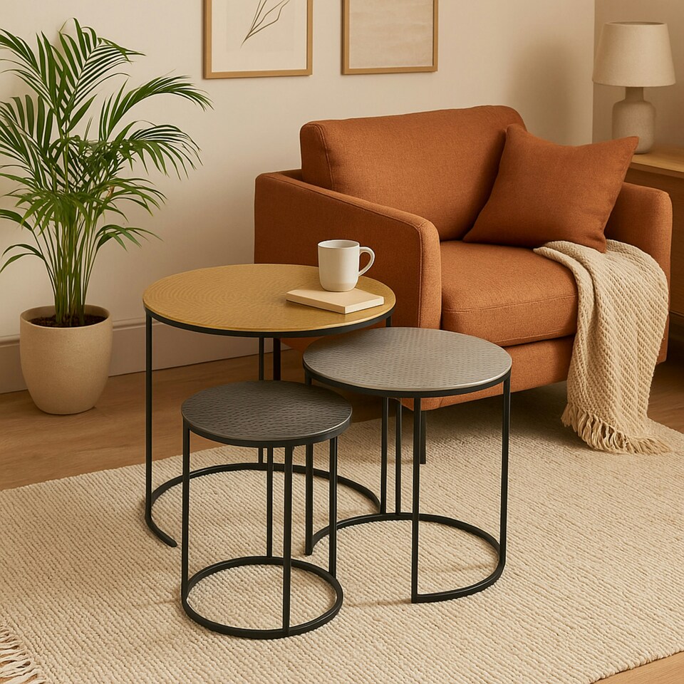 image 1 of Elias Nest Of Three Hammered Metal Tables Multi