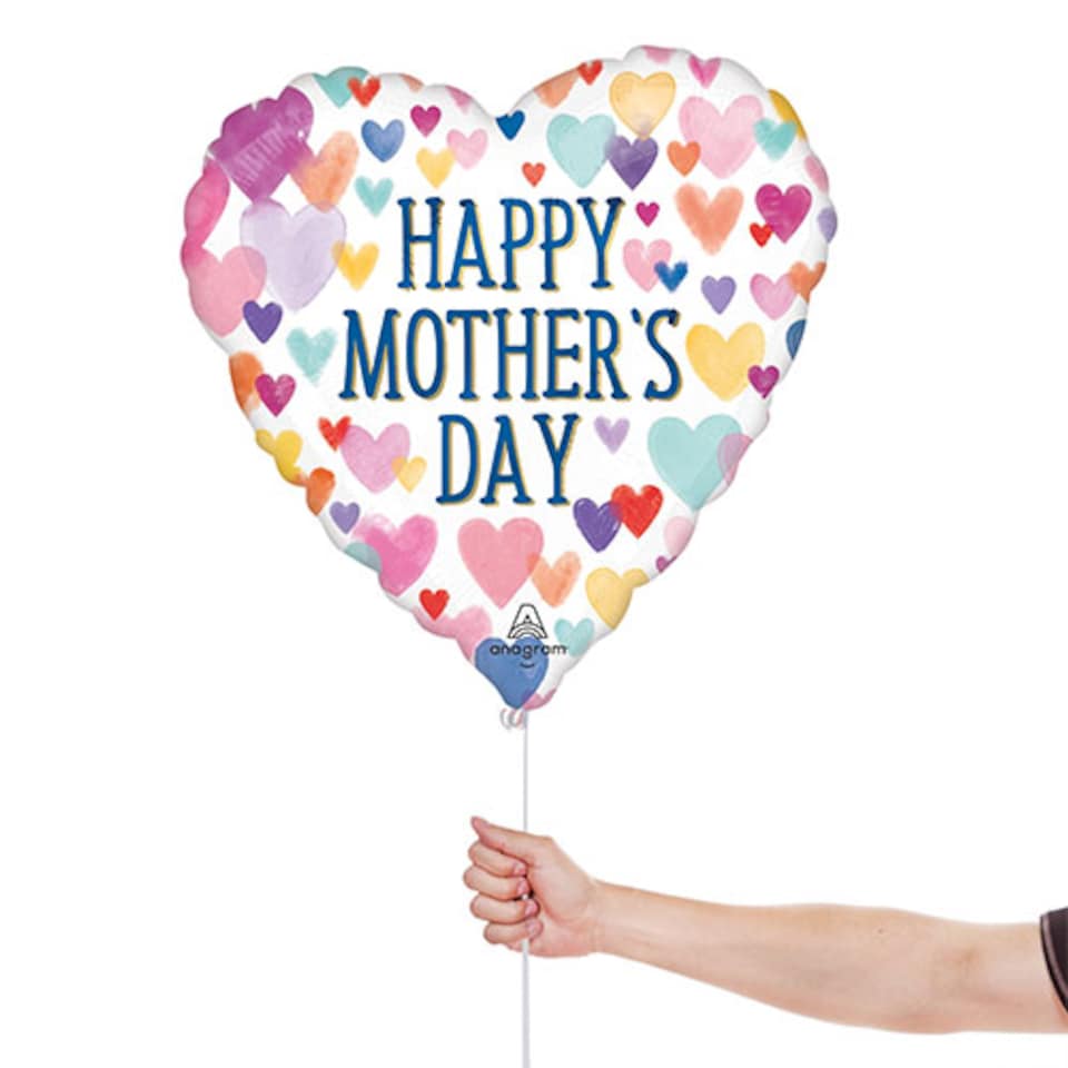 image 1 of Sprinkled Watercolour Hearts Happy Mother's Day Heart Shape Foil Helium Balloon 46cm / 18 in | Multi