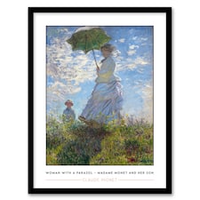 Claude Monet Woman With Parasol Madame Monet And Son Framed Art Print 12X16" | Blue