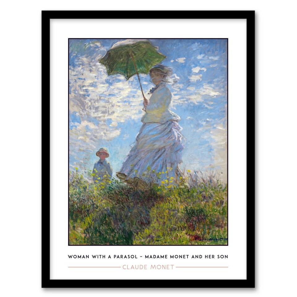image 1 of Claude Monet Woman With Parasol Madame Monet And Son Framed Art Print 12X16" | Blue