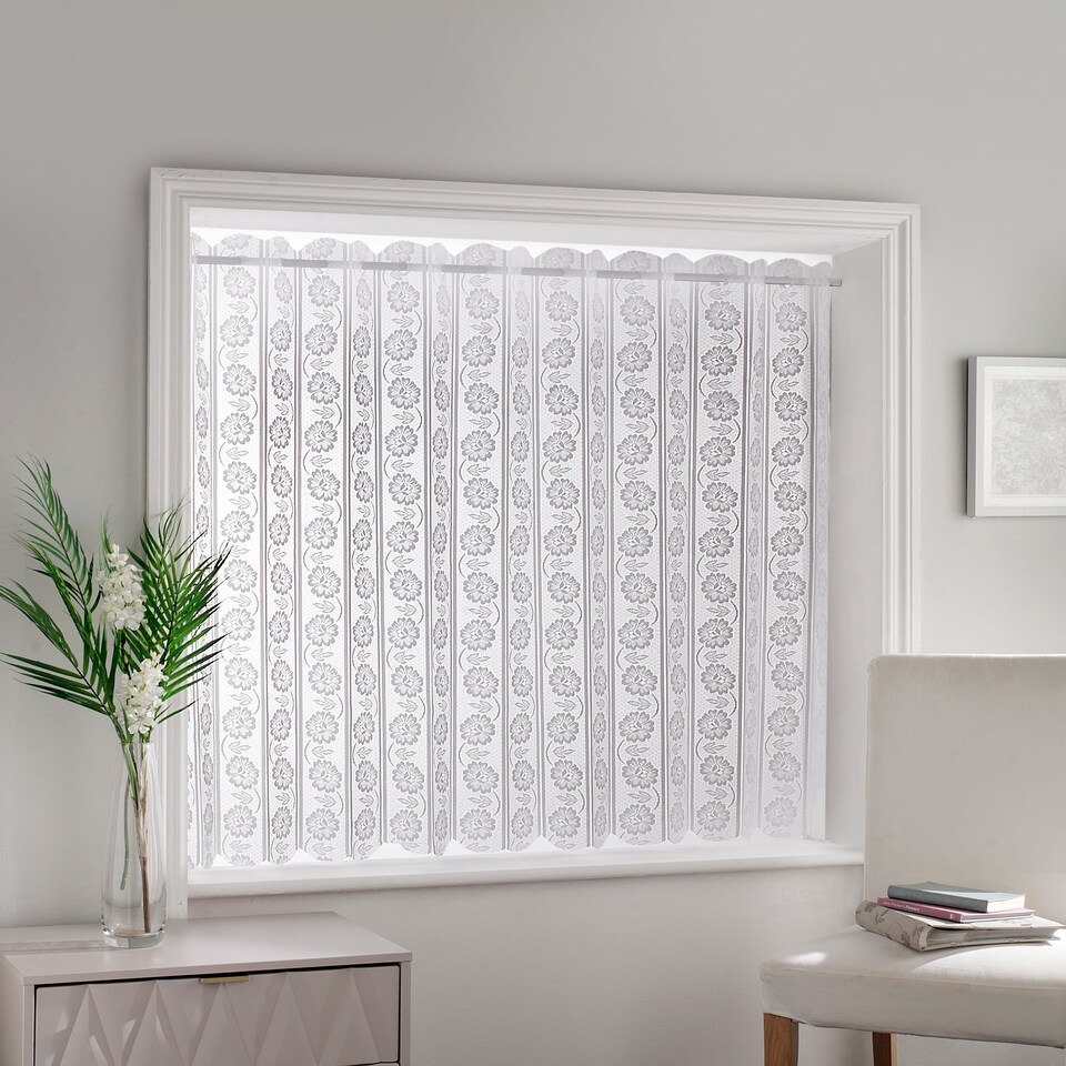 image 1 of White Floral Textured Voile Louvre Vertical Pleated Window Blind Panel - 72" x 72"