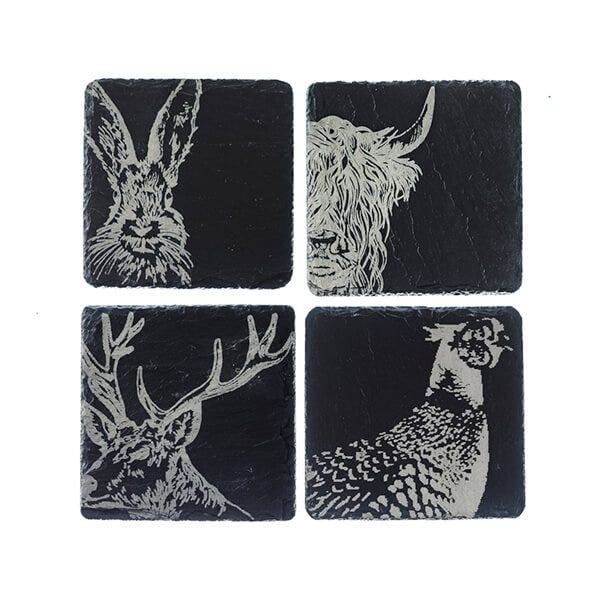 The Just Slate Company Set of 4 Country Animals Slate Coasters