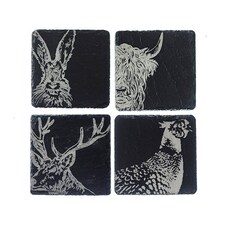 The Just Slate Company Set of 4 Country Animals Slate Coasters