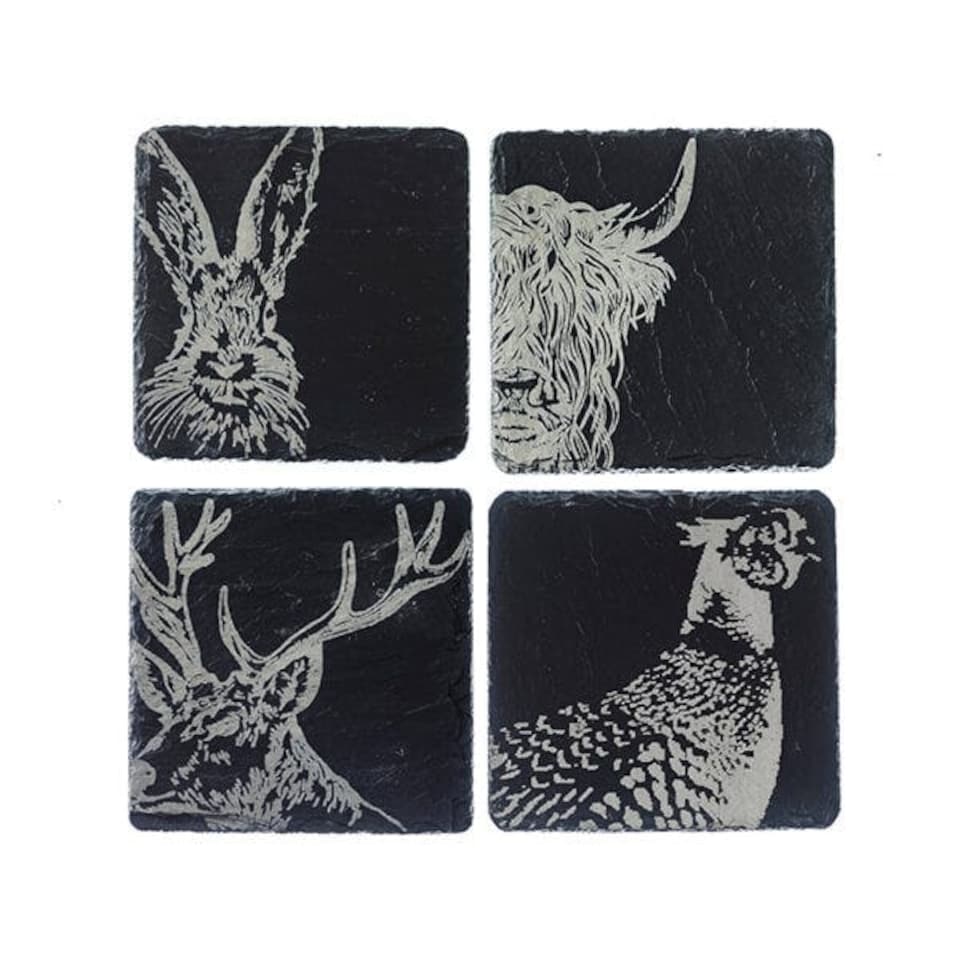 image 1 of The Just Slate Company Set of 4 Country Animals Slate Coasters