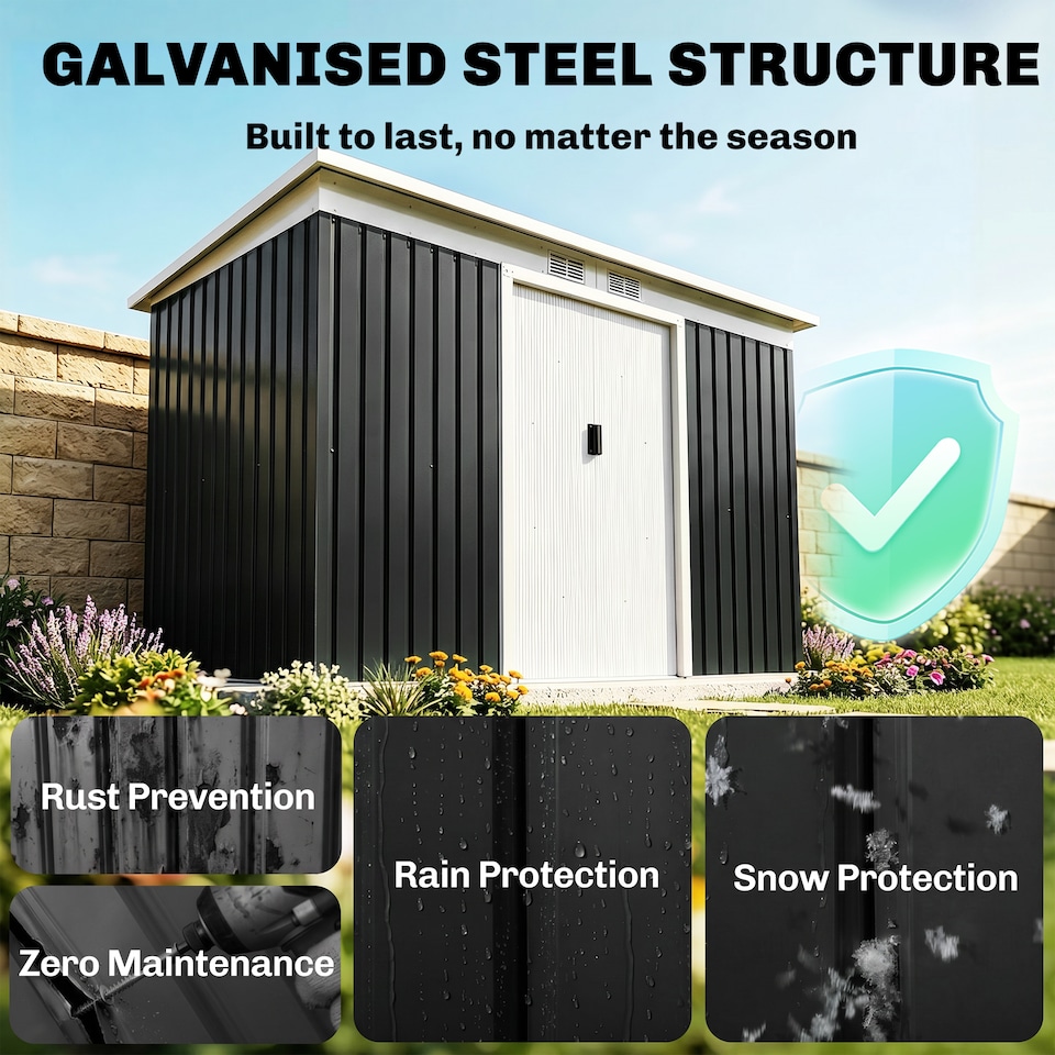 image 1 of Outsunny 9 x 4FT Waterproof Metal Garden Storage Shed w/ 2 Door, Dark Grey