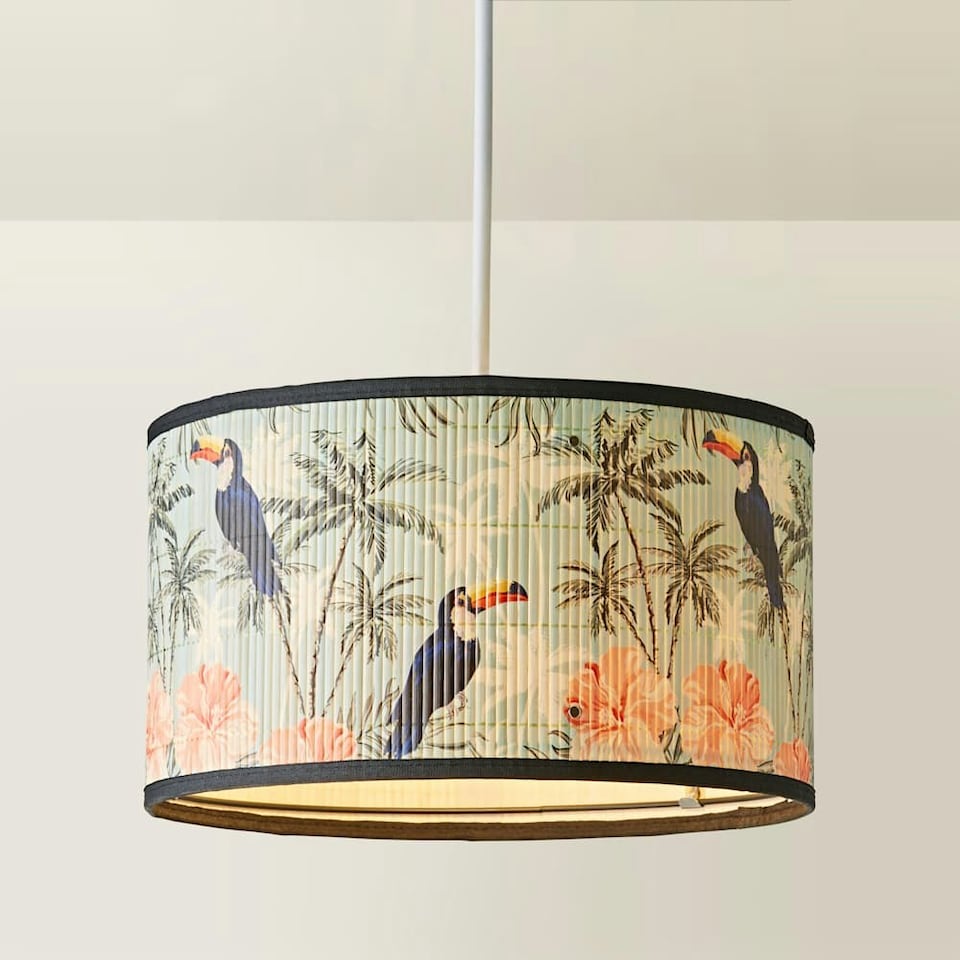 image 1 of ValueLights Daintree Medium Pastel Jungle Bamboo Drum Lamp Shade Multi