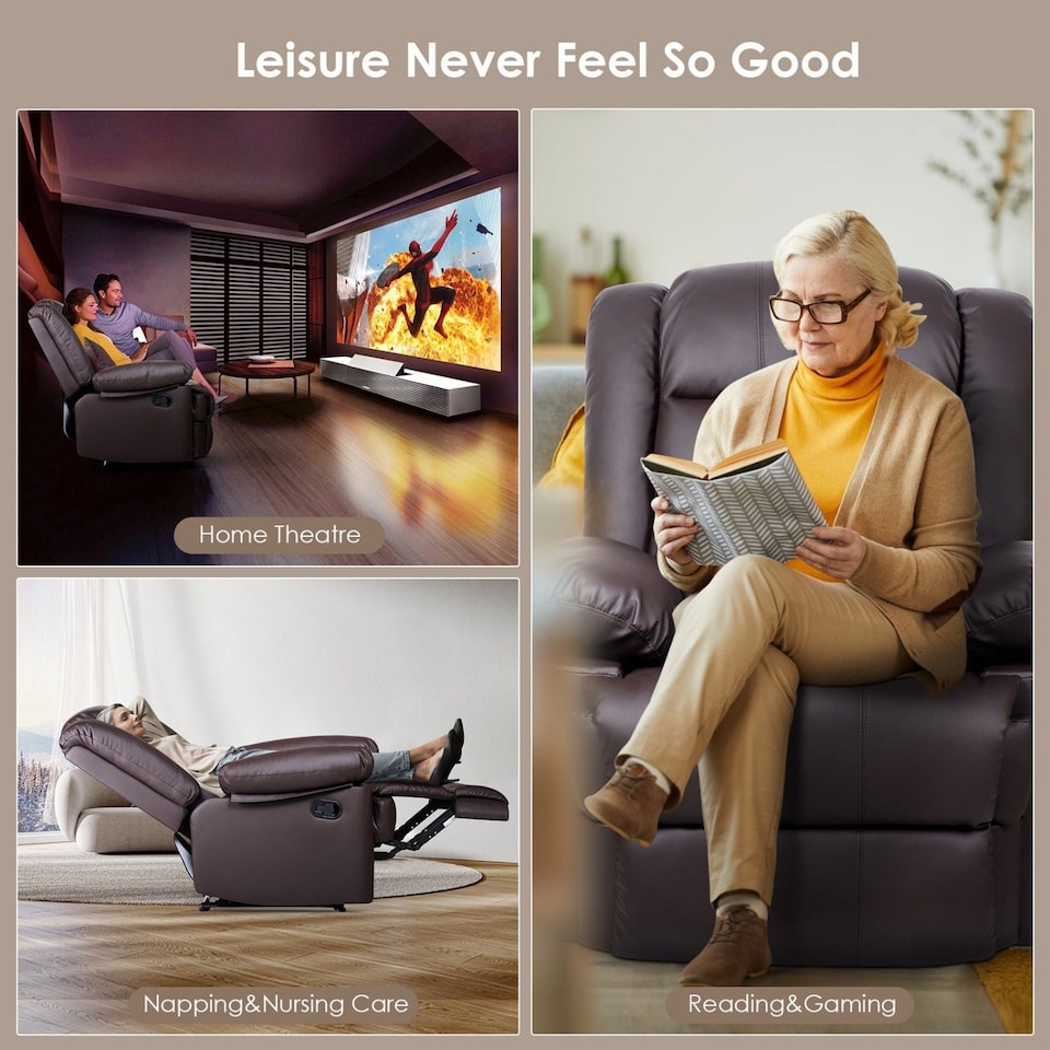 image 1 of Rattantree PU Leather Recliner Chair Manual Reclining Armchair
