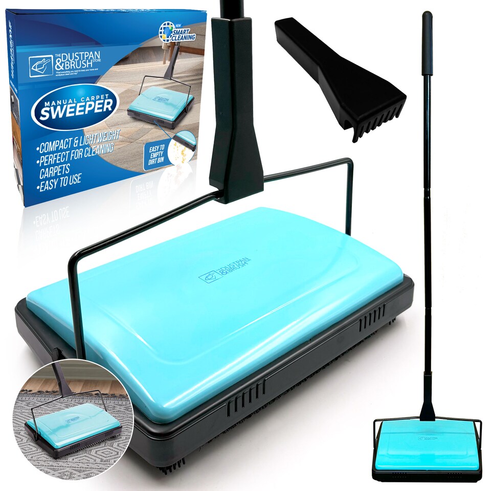image 1 of Manual Carpet Sweeper with Detachable Cleaning Comb Cordless Carpet & Rug Cleaner for Efficient Floor Cleaning
