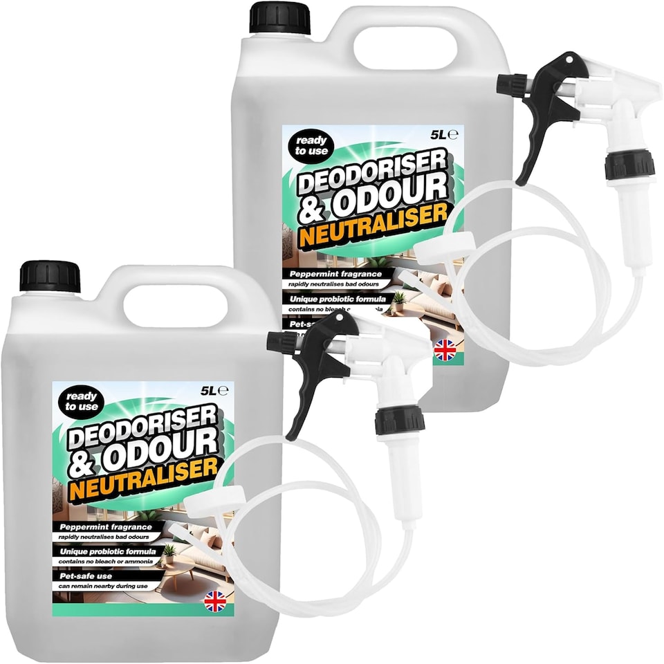 image 1 of 2 x 5L Peppermint Fragrance Deodoriser & Odour Neutraliser With Long Hose Trigger