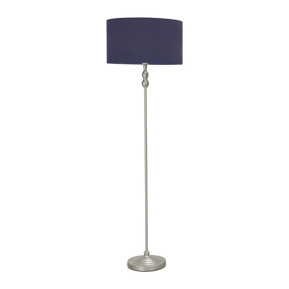 image 1 of ValueLights Maggie Chrome Candlestick Floor Lamp Navy Shade & Bulb | Blue