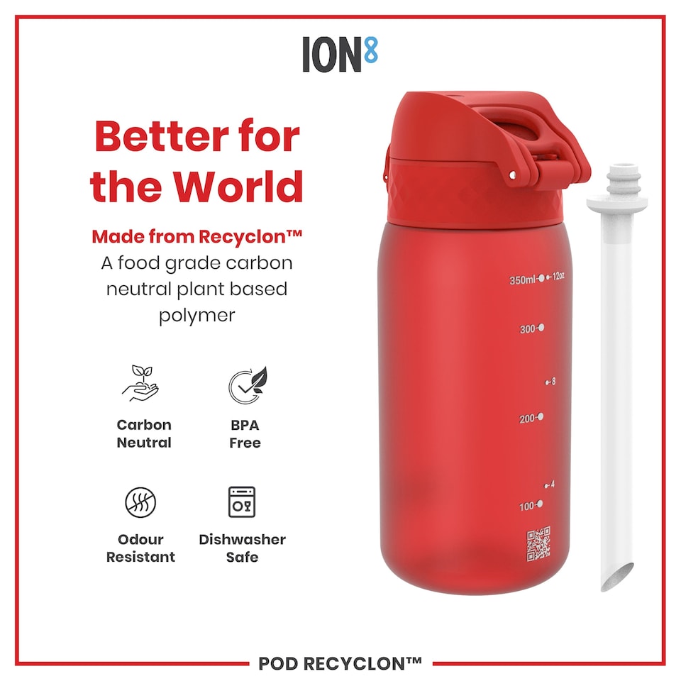 image 1 of Leak Proof Kids Water Bottle, BPA Free, 350ml (12oz) | Red | Red With Straw