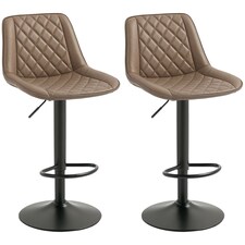HOMCOM Bar Stools Set of 2, Retro Adjustable Kitchen Stool, Swivel PU Leather Upholstered Bar Chairs with Back, Footrest and Steel Base, Brown
