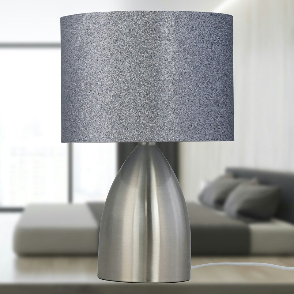 image 1 of First Choice Lighting Valentina Brushed Chrome Touch Lamp with Silver Glitter Shade Silver | Grey