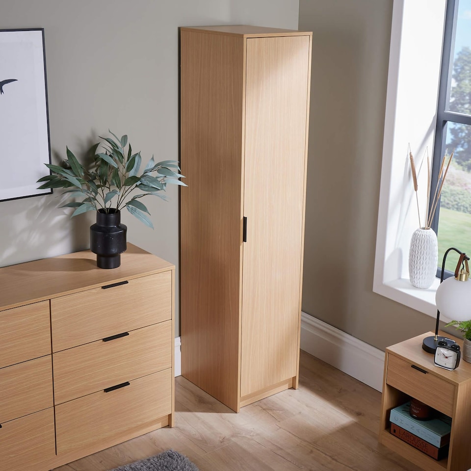 image 1 of Phoenix Wardrobe 1 Door Space Saving Bedroom Home Furniture Clothing Storage Unit | Brown