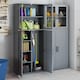 image 6 of COSTWAY Broom Closet Storage Cabinet Wooden Utility Grey