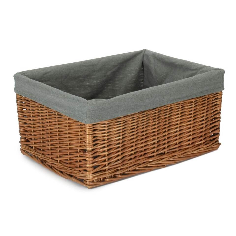image 1 of Medium Double Steamed Grey Cotton Lined Willow Storage Baskets | Grey | Grey
