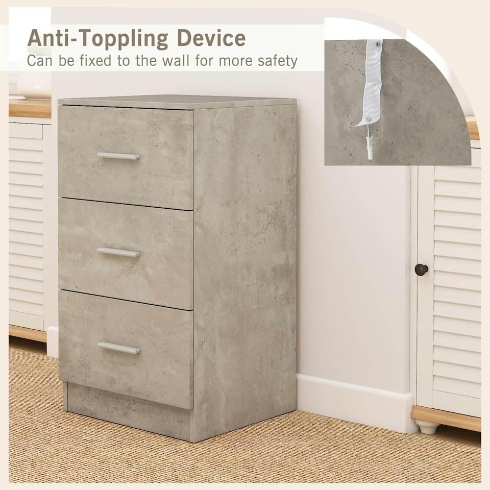 image 1 of COSTWAY NightStand 3-Drawer Chest Storage Organizer Grey Grey